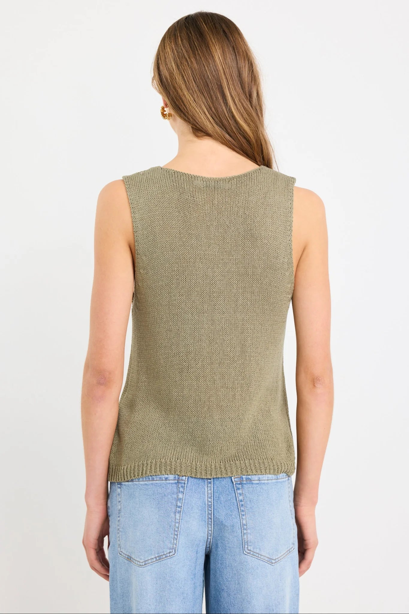 Settler V Neck Sleeveless Knit Top / Khaki