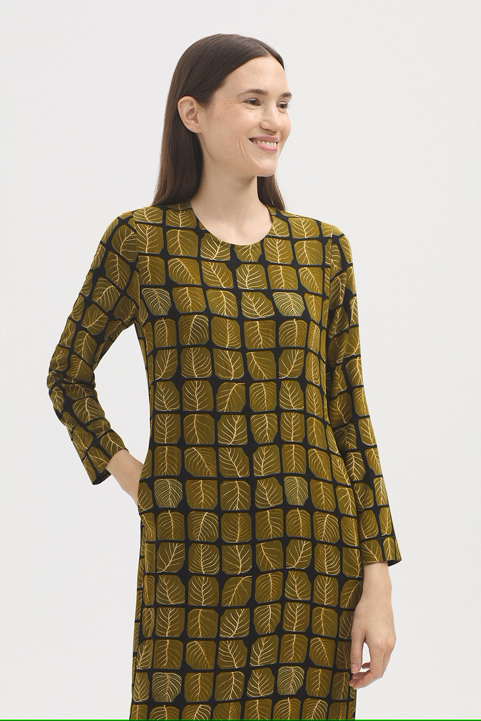 Square Leaves Print Dress / Khaki