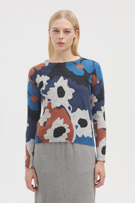 059 Sweater / Navy Printed City Flower