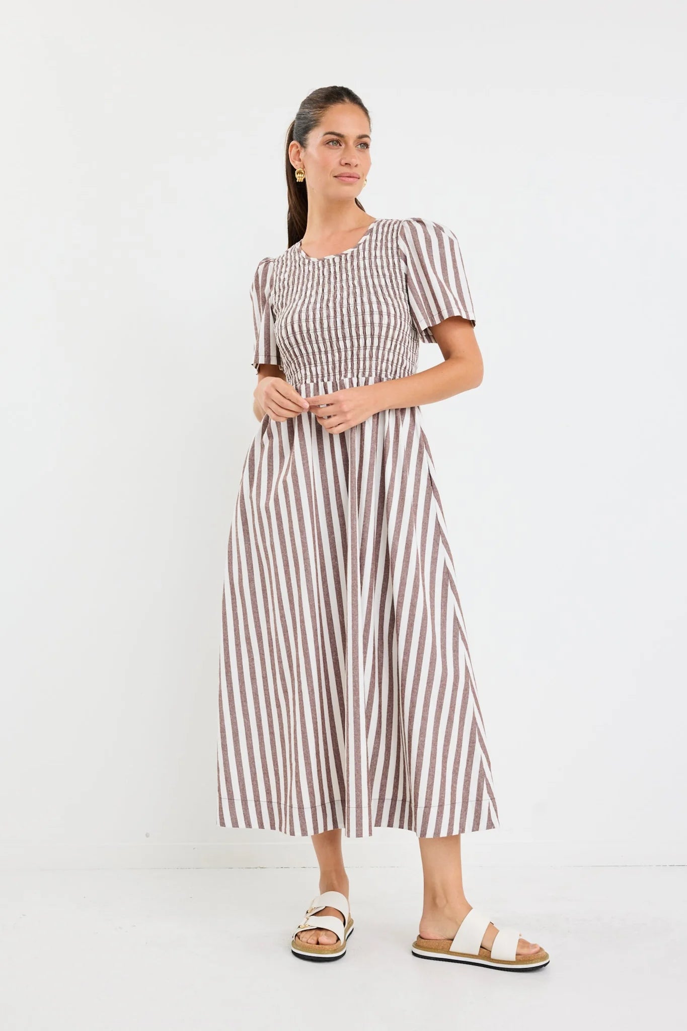 Wren Stripe Midi Dress / Chocolate