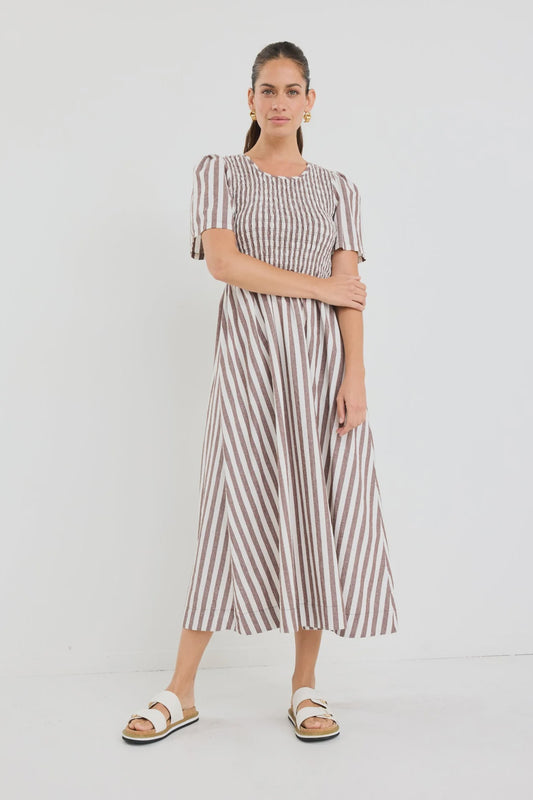 Wren Stripe Midi Dress / Chocolate