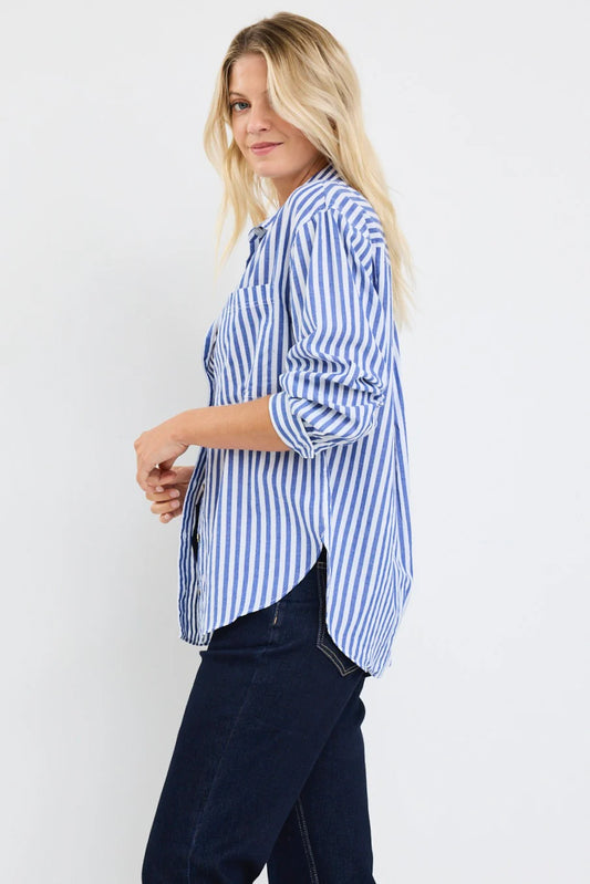 You Got This Blue Stripe Cotton Oversized Shirt / Blue