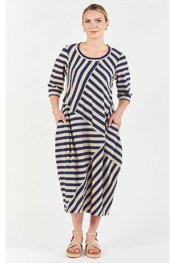 Cabo Jigsaw Dress /Ink Stripe