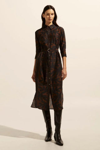Pinpoint Dress /Chocolate Frond