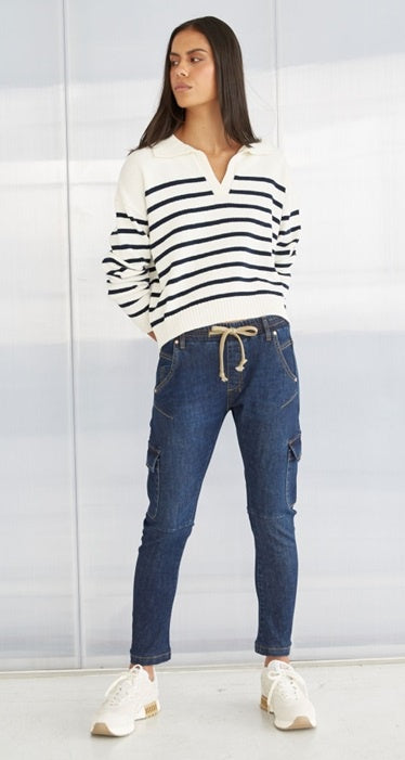 Rita Polo sweater /Navy Stripe