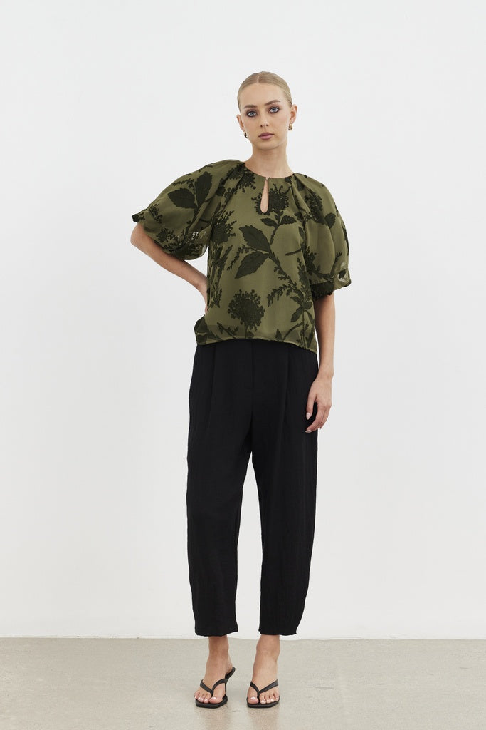Aurora Puff Sleeve Top / Olive Blossom