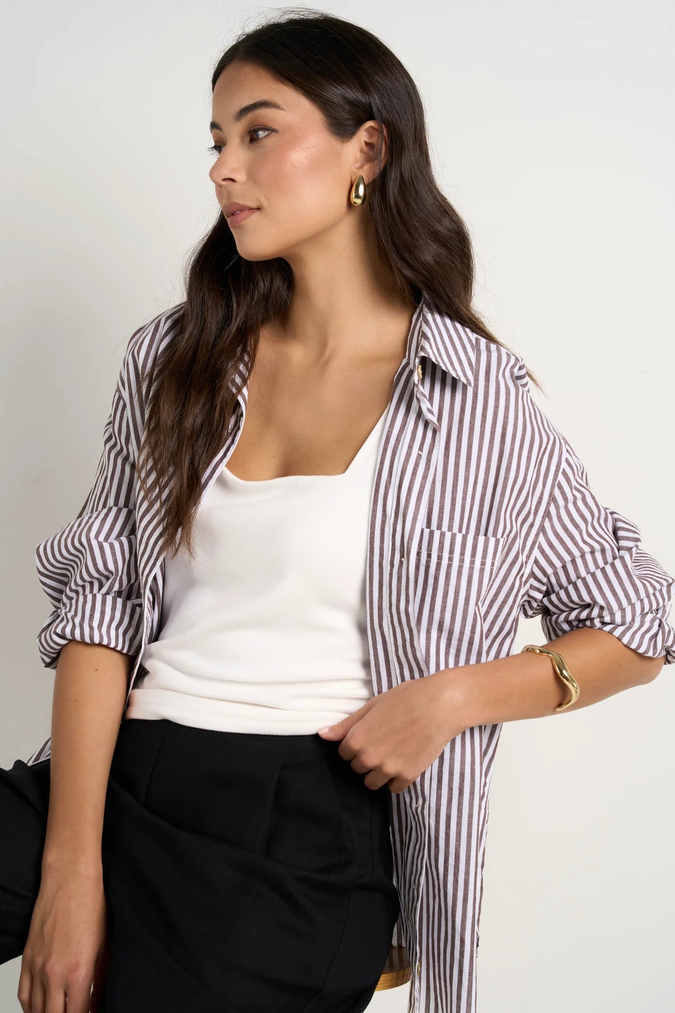 You Got This Chocolate Stripe Oversized Shirt / Chocolate Stripe