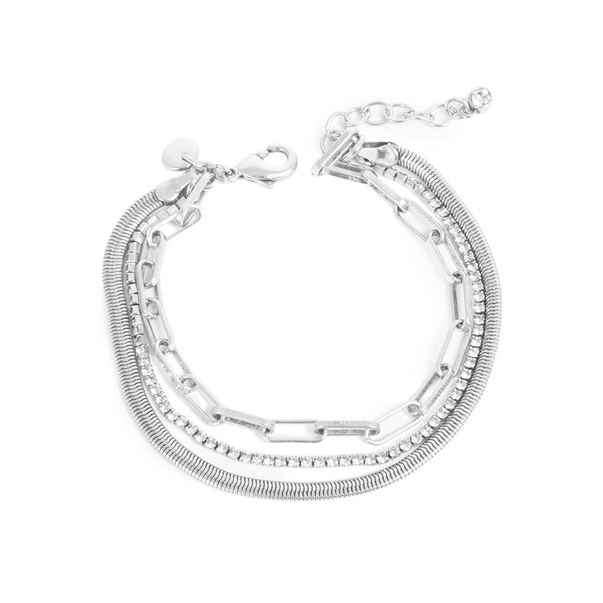 Shiny Facets 3 Row Bracelet /Silver