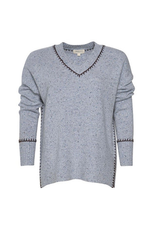 Saddle Row V-Neck Sweater/Blue Fleck
