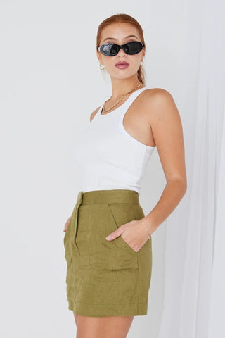 Saintly Pickle Linen Skirt/Green