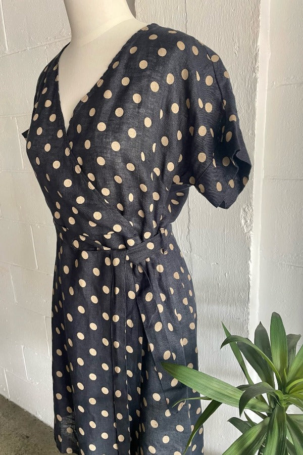 Italian Wrap Dress /Navy Spot