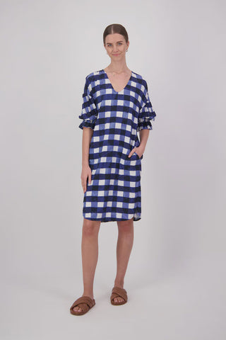Gingham Style Midi Dress/Ecru